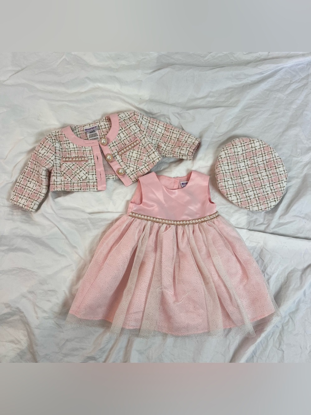 Blue Beri Boulevard Pink Plaid baby girl dress with matching jacket // size 12 M